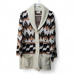 Vintage Montgomery Ward Patterned "The Dude" Cardigan Sz L Wide Sleeves